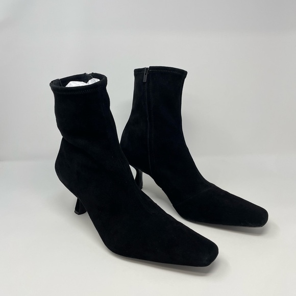 EUC, Loeffler Randall Thandy Black Suede Curved Heel Booties, Size 11.5 - Picture 5 of 16